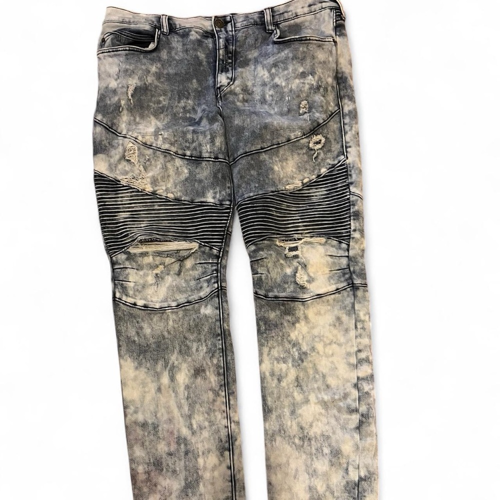 True Religion x Rococo Moto Jeans - Acid Wash Distressed (38)